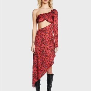 $250 NWT For Love And Lemons “Davina” One-Shoulder Maxi Dress Sz Small